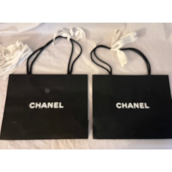 Chanel Gift Paper Bag  Rope Handle With Chanel White Ribbon -Set of 2 - Picture 2 of 10